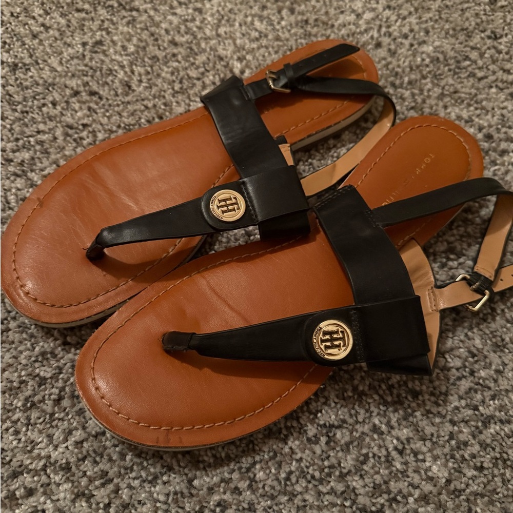 Tommy Hilfiger Black and Brown Women's Sandals